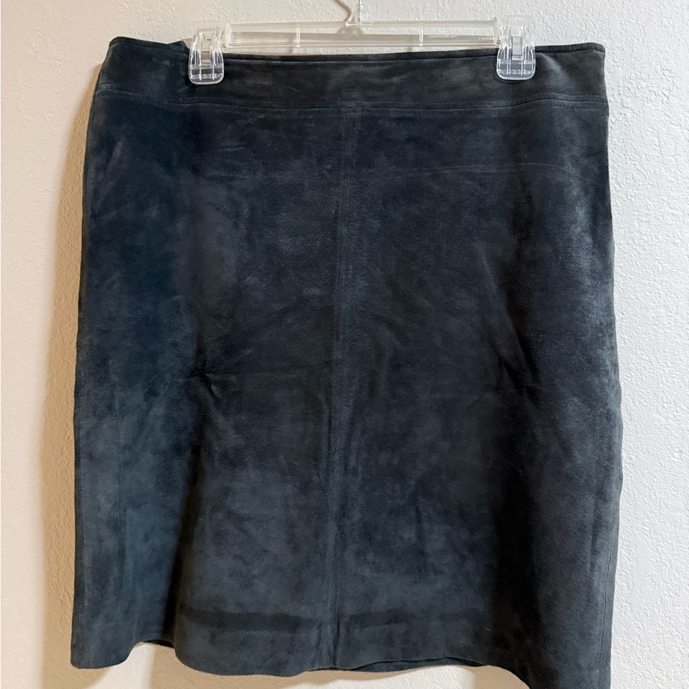 Sigrid Olsen Black Faux Suede Skirt Petite 12 Knee Length A-Line